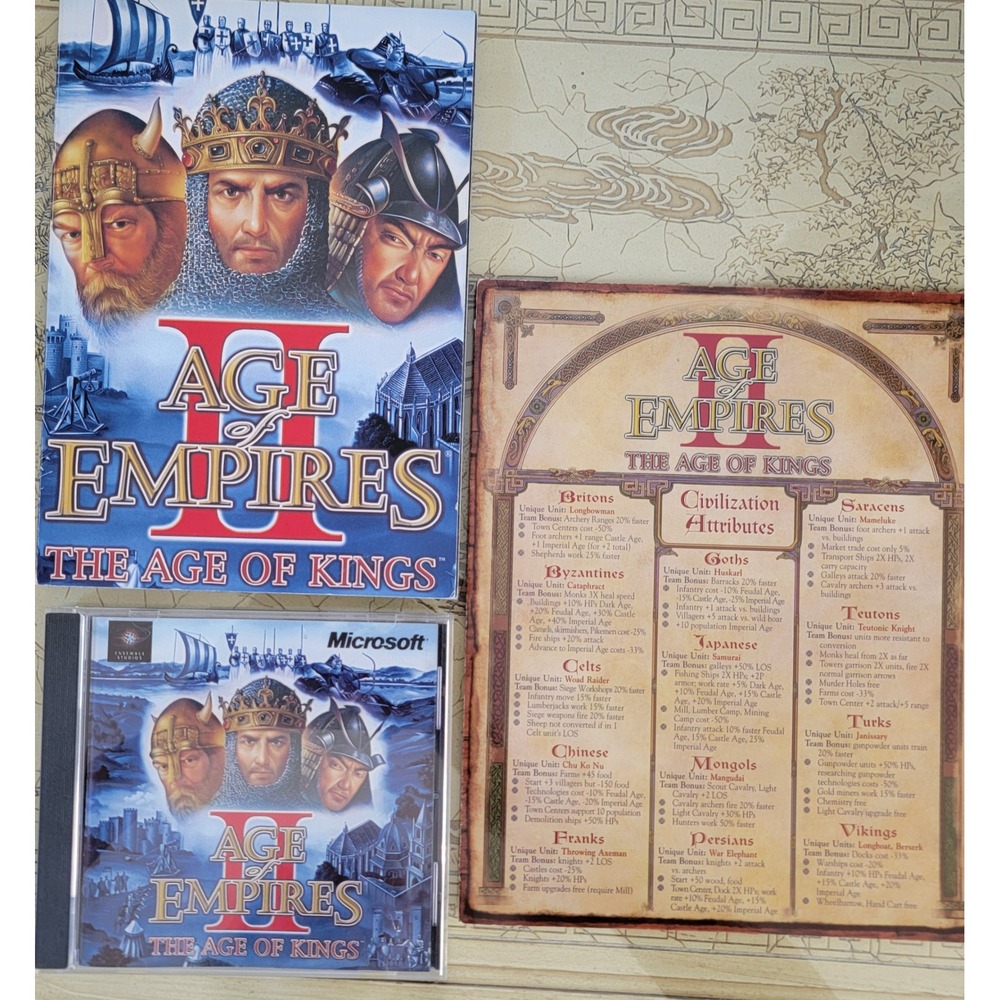 Age of Empires II The Age of Kings PC Game Microsoft 1999 Manual Reference Card